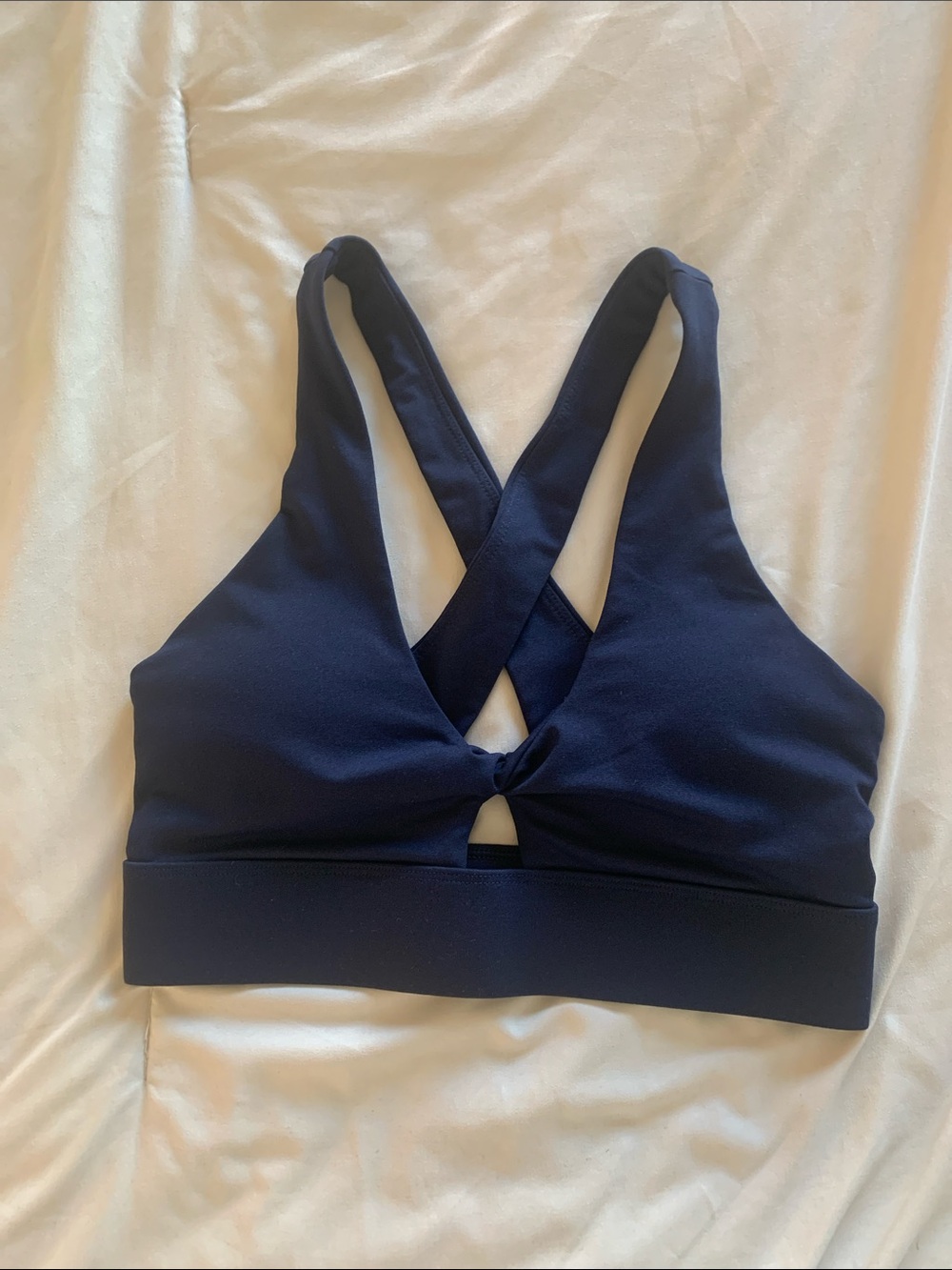 Fabletics Navy Cross-Back Knot Sports Bra
